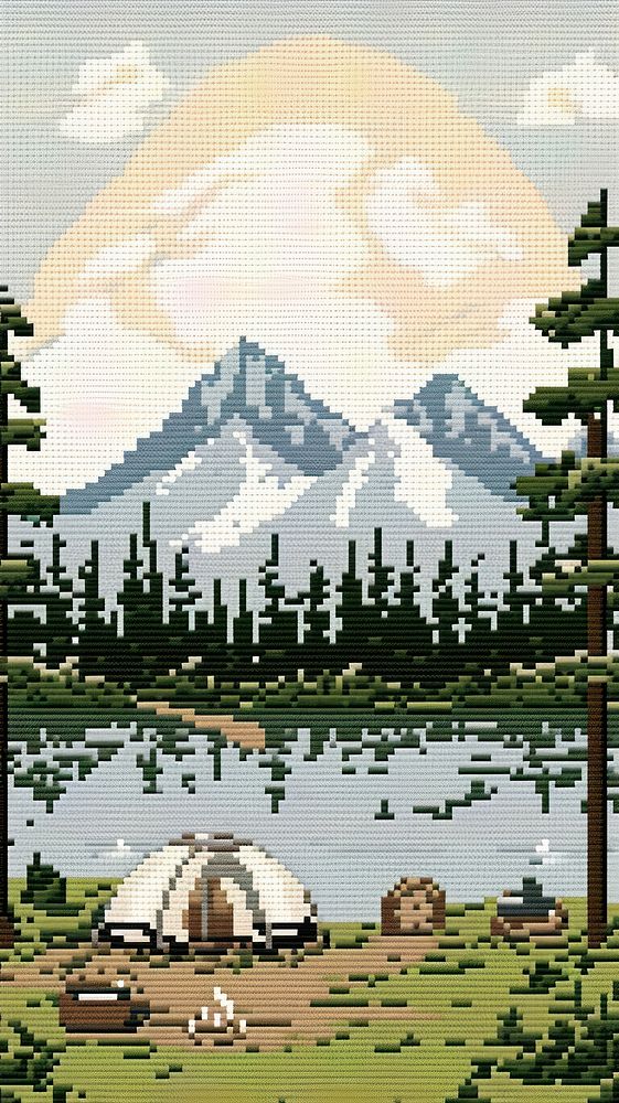 Cross stitch Camping camping nature wilderness.