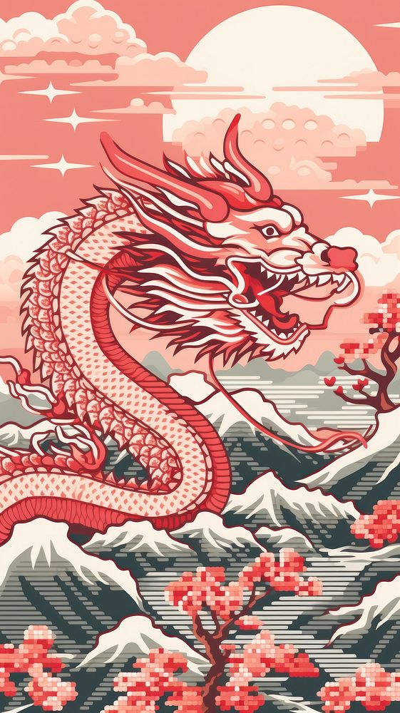 Cross stitch chinese dragon nature representation creativity.