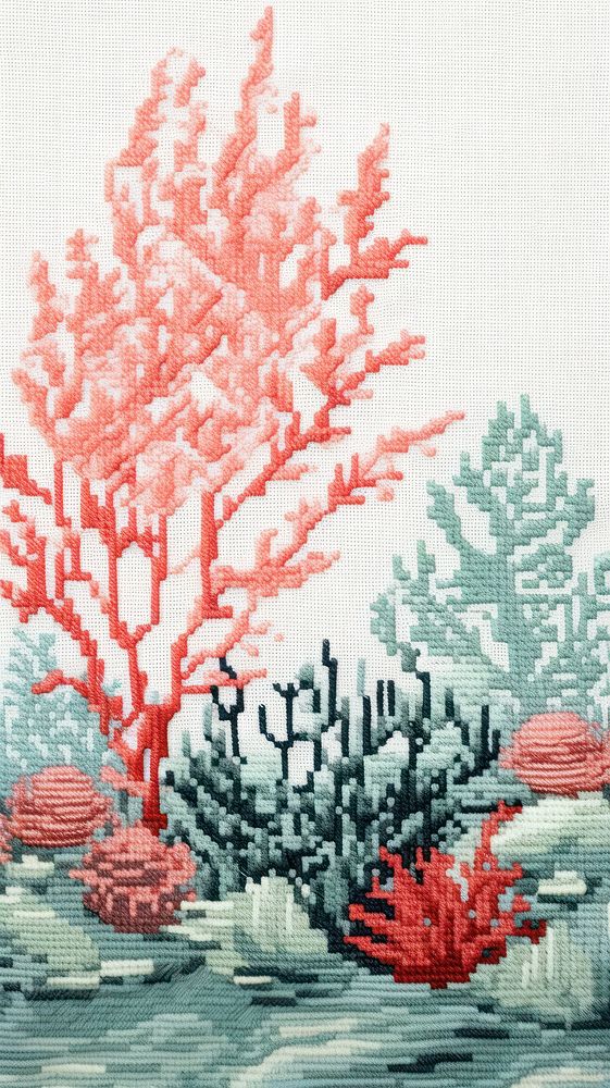 Cross stitch Coral reef embroidery pattern nature.