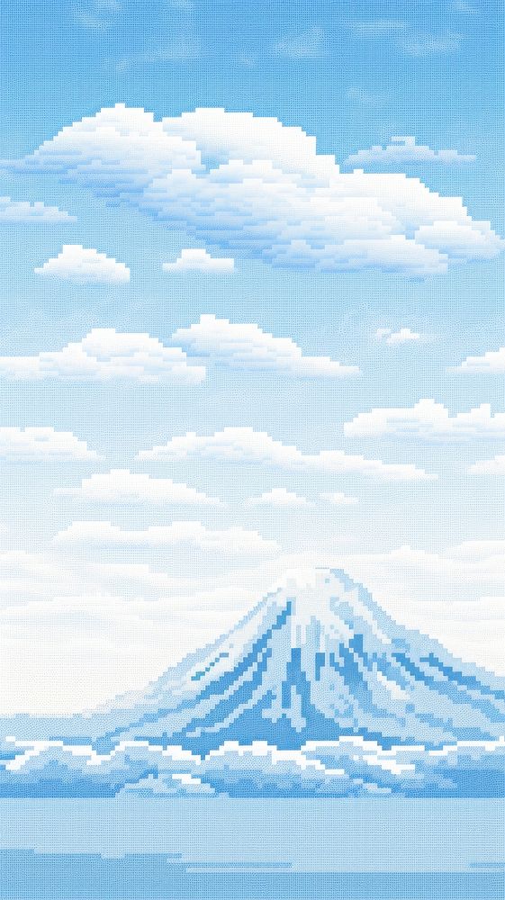 Cross stitch Fuji mountin nature sky landscape.