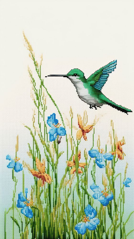 Cross stitch hummingbird animal nature flying.