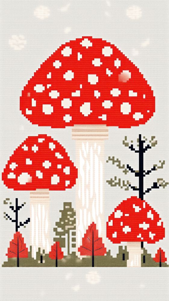 Cross stitch mushrooms pattern agaric fungus.