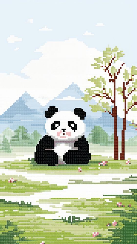Cross stitch panda mammal nature plant.