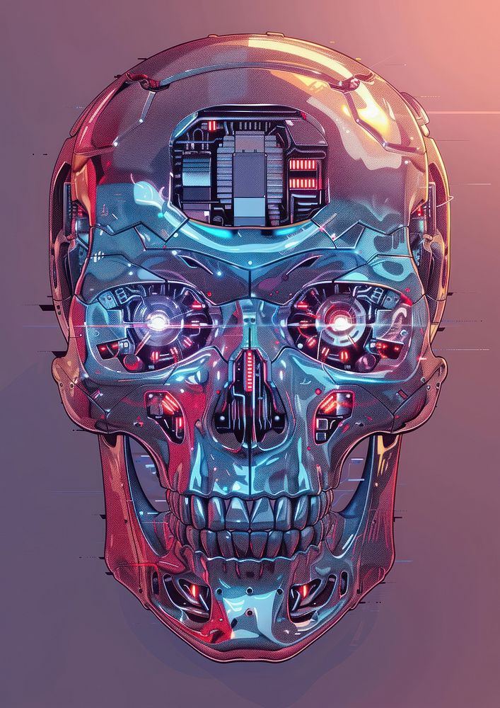 Technology sticker skull illuminated futuristic clothing.