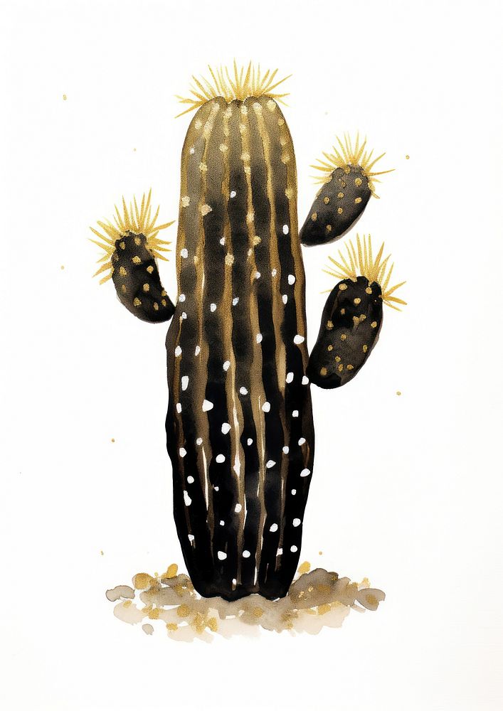 Black color cactus plant white background calligraphy.