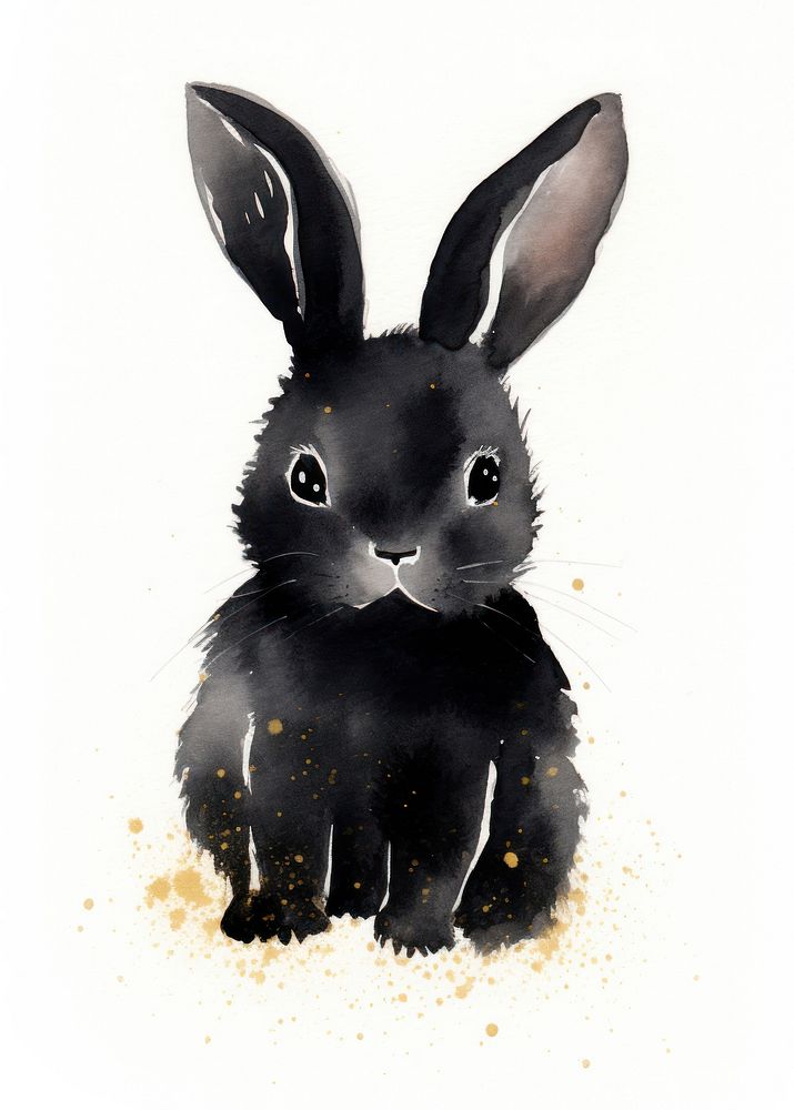 Black color cute bunny animal mammal white background.