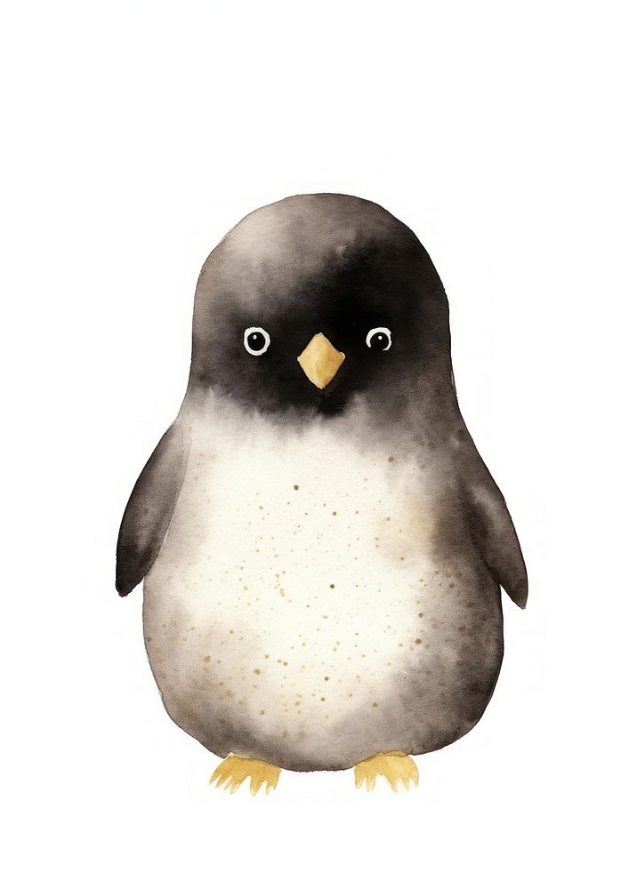 Black color cute penguin animal bird white background.