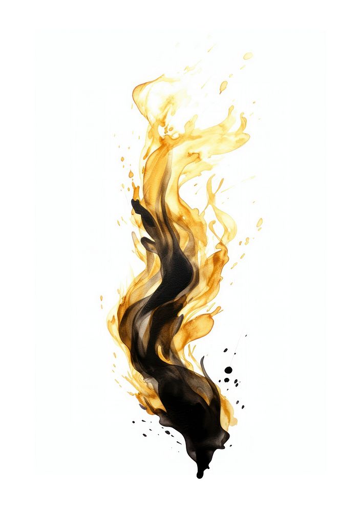 Black color fire painting ink white background.