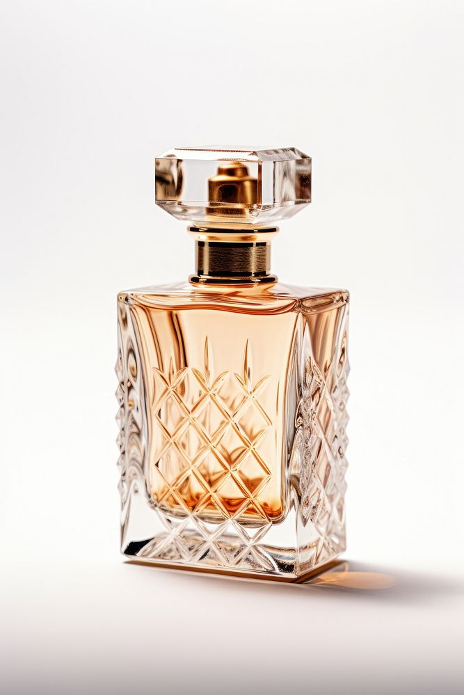 Bottle of perfume luxury white background container.