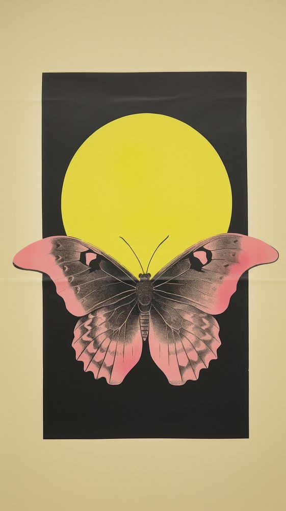 Moth wiht fullmoon butterfly animal yellow.