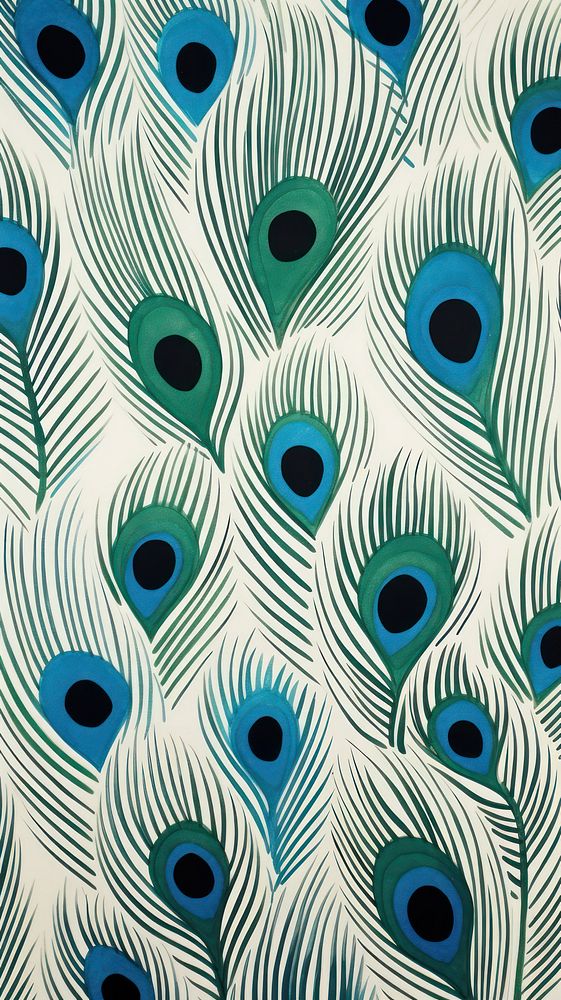 Peacock feathers pattern wallpaper textured green.