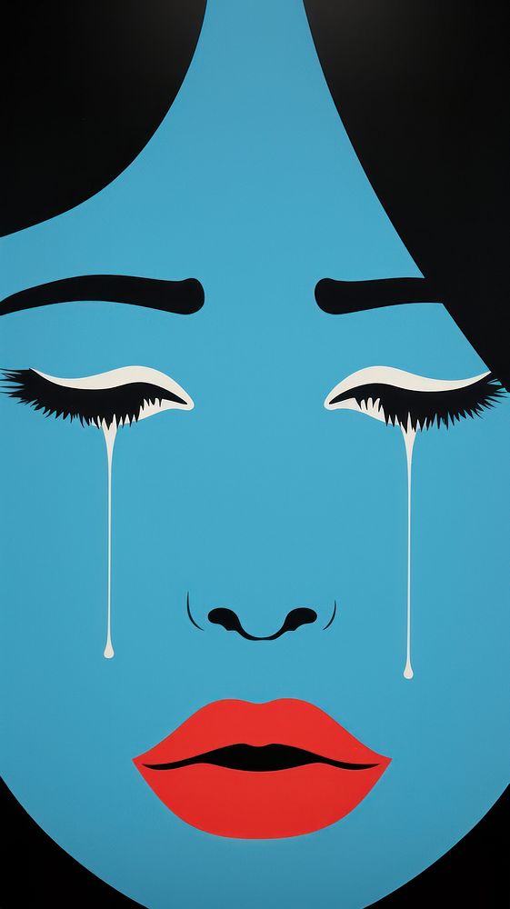 Woman cry halfbody blue red perfection.