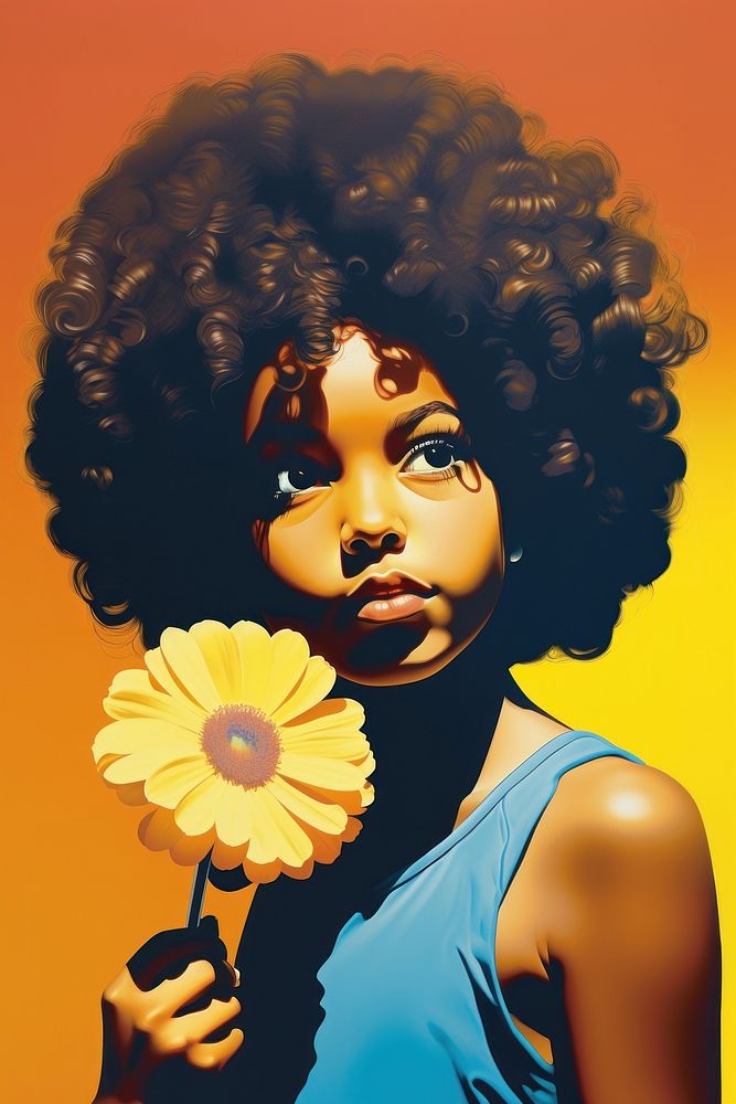 Girl holding single daisy flower art portrait adult.