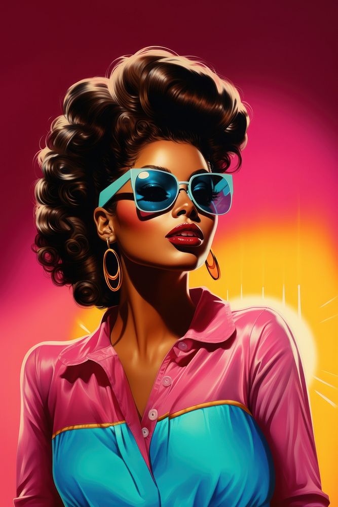 African american woman shopping sunglasses portrait purple.