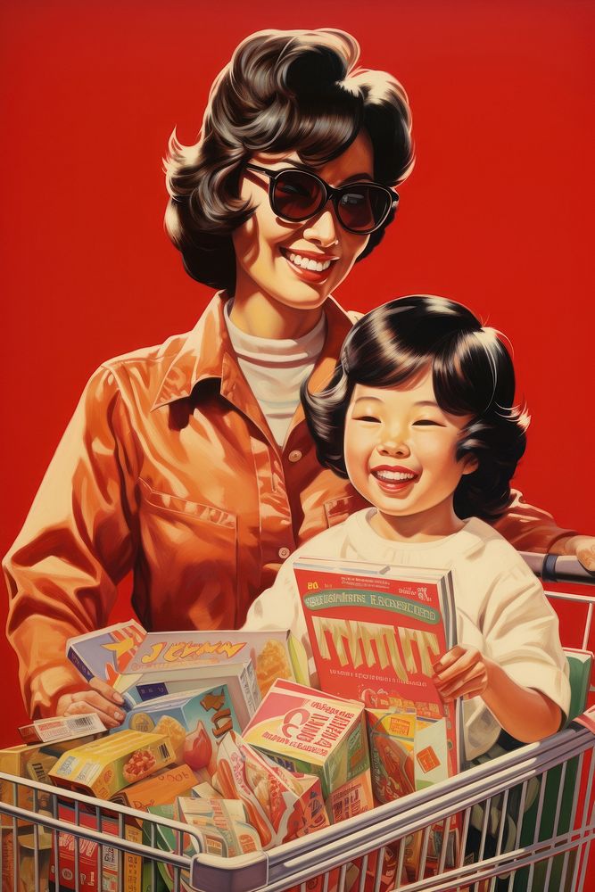 Asian mom shopping portrait adult togetherness.