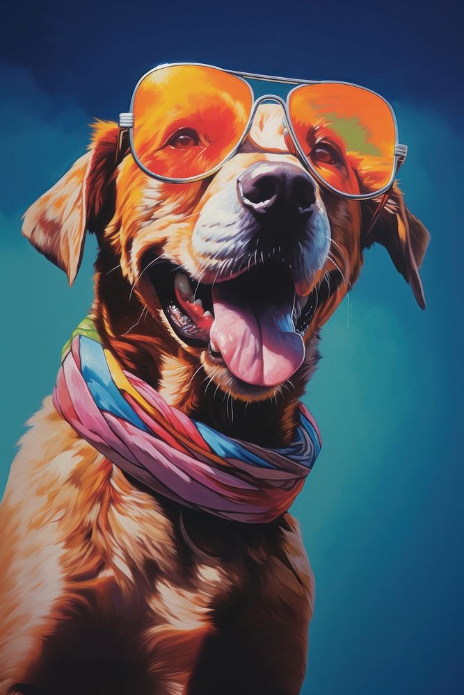 Dog portrait wearing sunglasses art mammal animal.