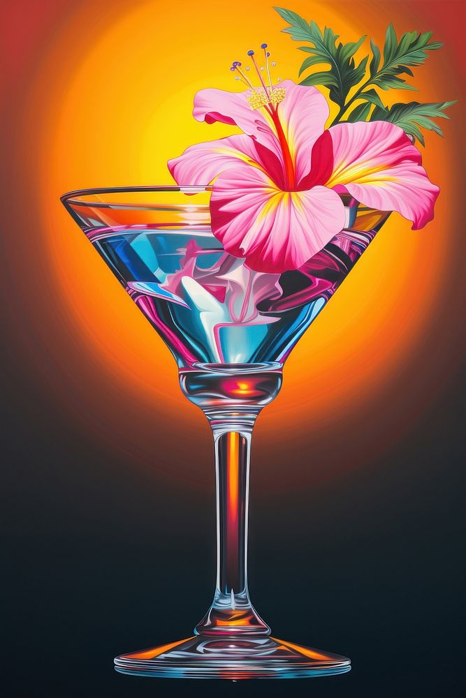 Flower in cocktail glass martini drink plant.