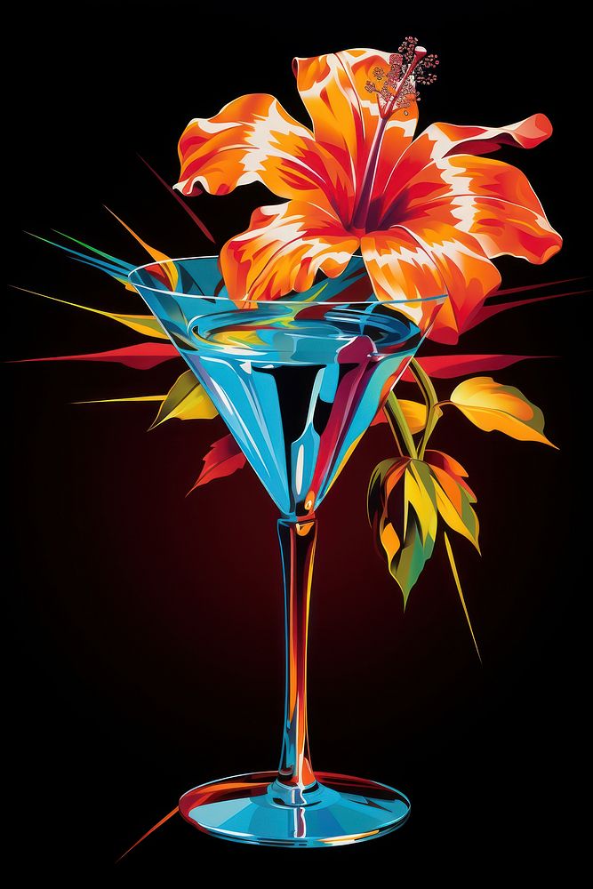 Flower in cocktail glass martini drink plant.