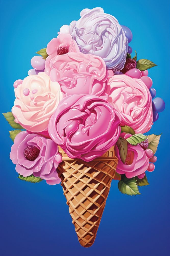 Flower ice cream cone dessert plant food.
