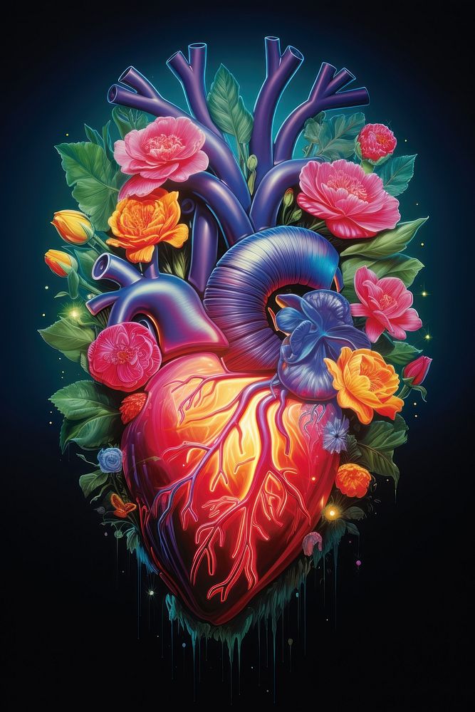 Heart organ with flowers painting illuminated creativity.