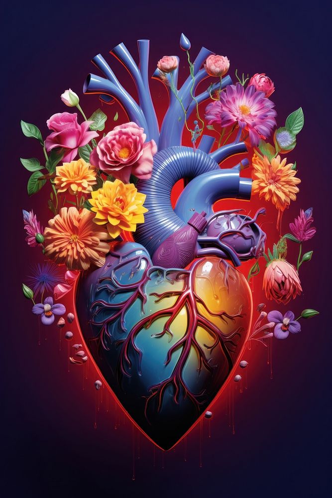 Heart organ with flowers plant illuminated creativity.
