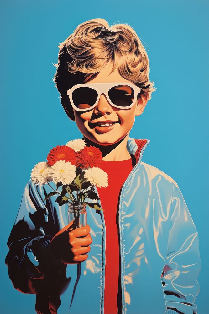 Kid holding flower art portrait adult.