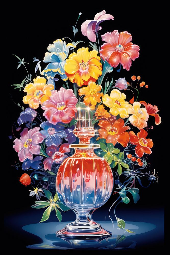 Perfume bottle with flowers art painting pattern.