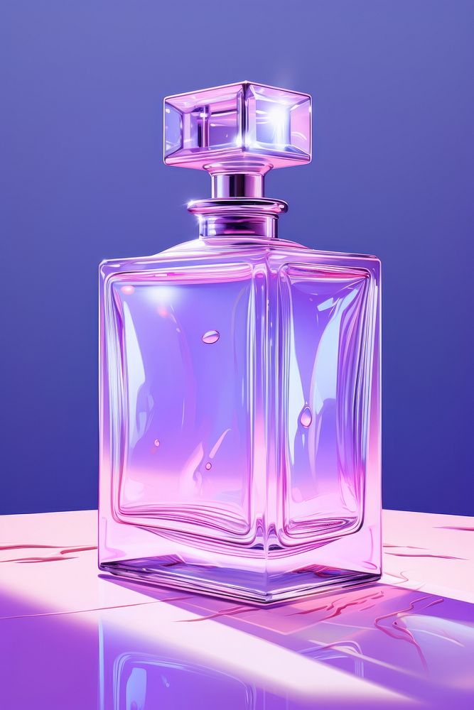 Perfume bottle with lavender cosmetics lighting magenta.