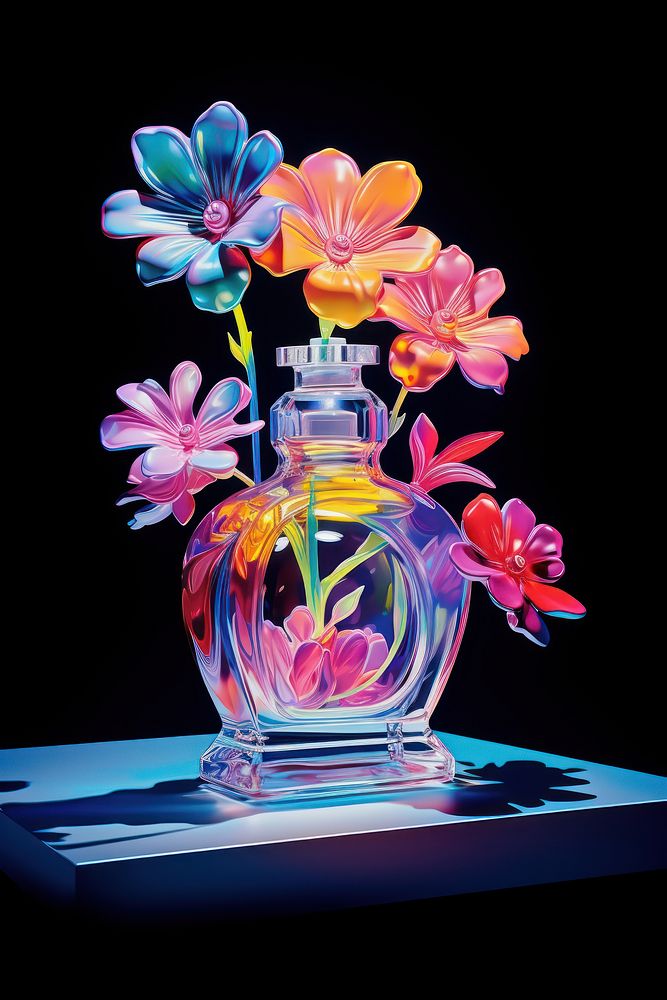 Perfume bottle with flowers plant petal art.
