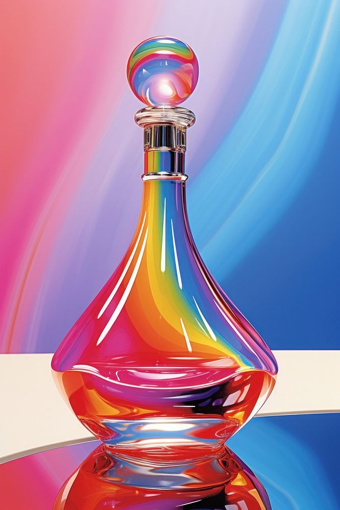 Perfume bottle with rainbow background creativity cosmetics purple.