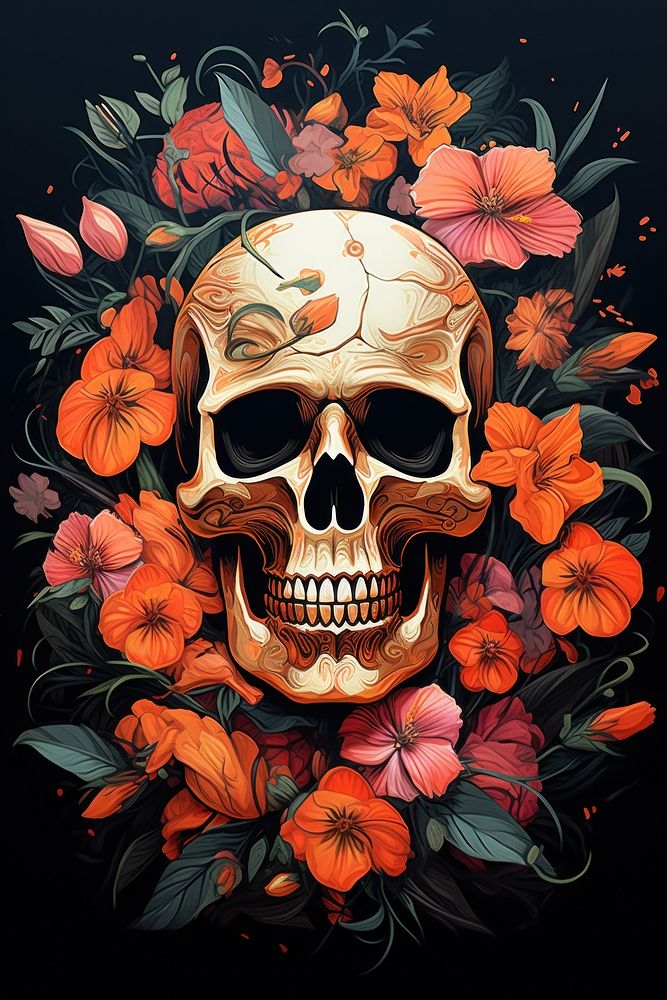 Skull with flowers art plant creativity.