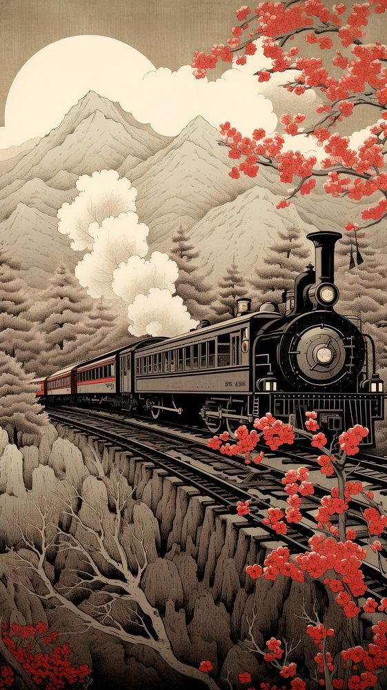 Traditional japanese train in spring vehicle railway transportation.