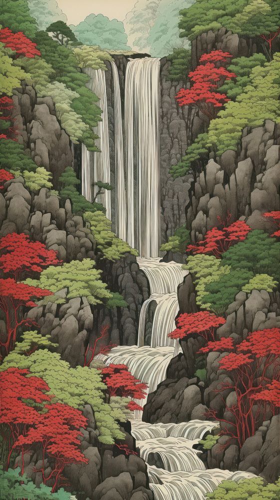 Traditional japanese waterfall landscape outdoors nature.