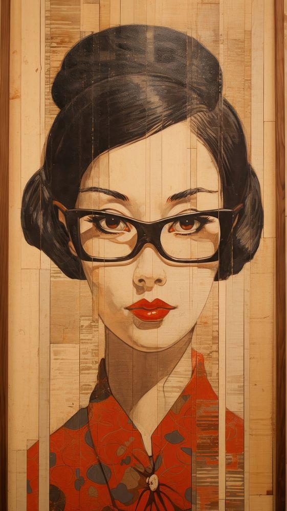 Traditional japanese woman wearing glasses portrait painting adult.