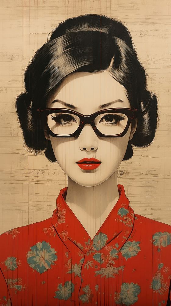 Traditional japanese woman wearing glasses portrait fashion adult.