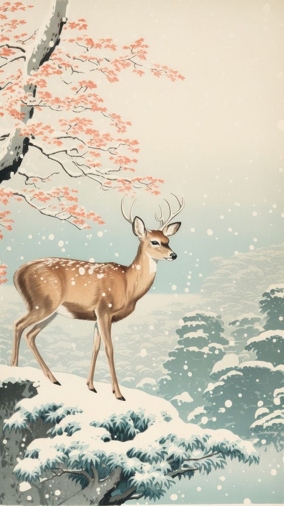 Deer in winter landscape wildlife animal mammal.