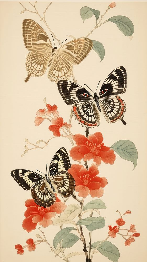 Traditional japanese butterflies butterfly pattern animal.