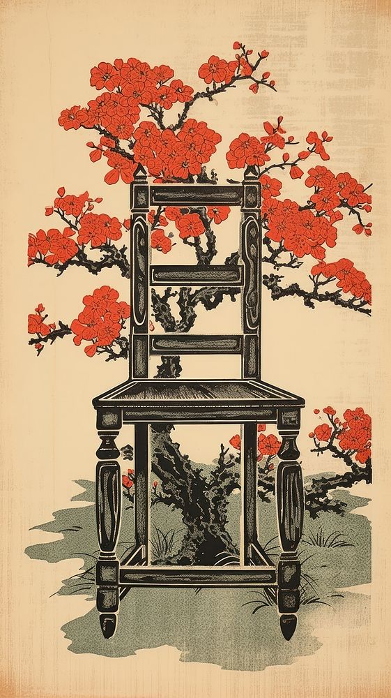 Traditional japanese chair drawing sketch plant.