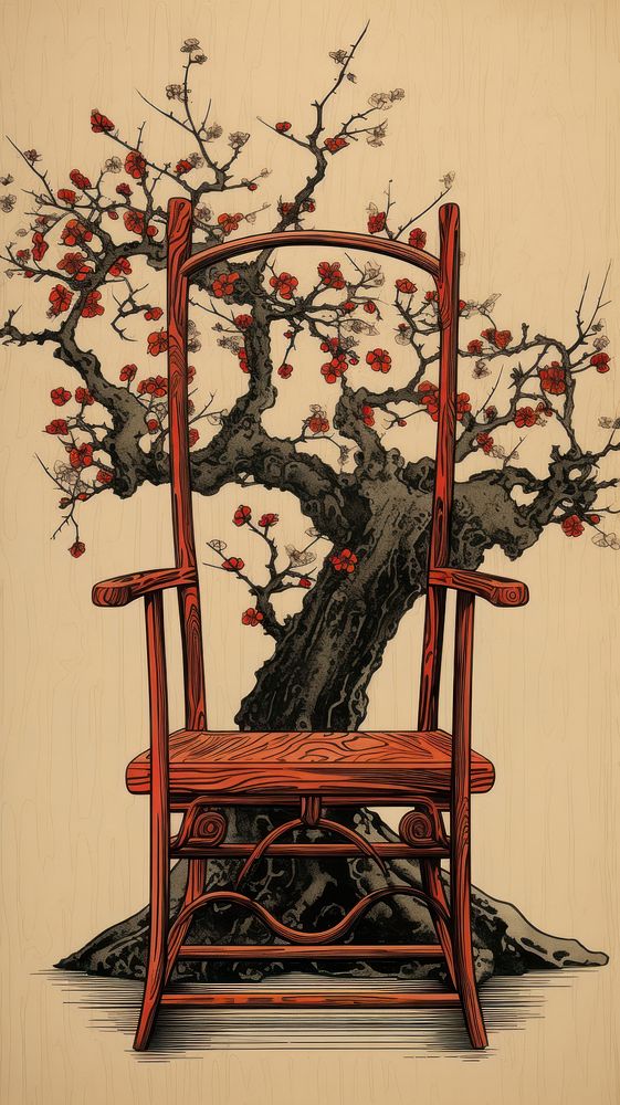 Traditional japanese chair furniture plant wood.