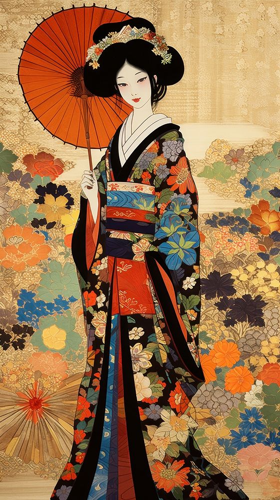 Traditional japanese colorful fashion tradition kimono robe.