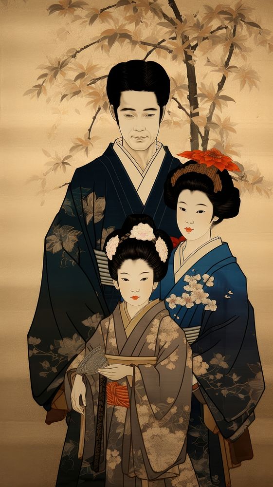 Traditional japanese family portrait tradition kimono adult.
