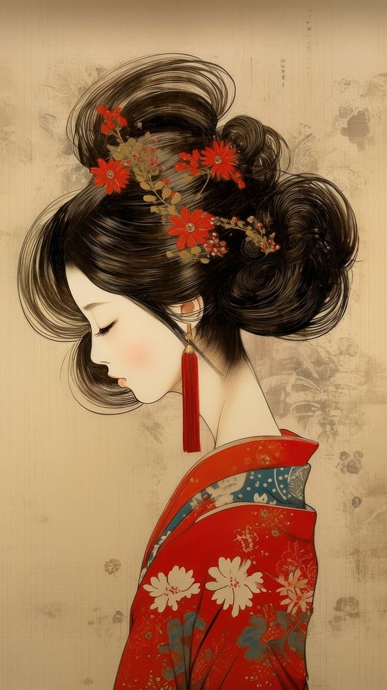 Traditional japanese hair pin portrait fashion kimono.