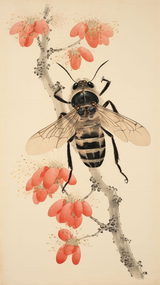 Traditional japanese insect animal plant bee.