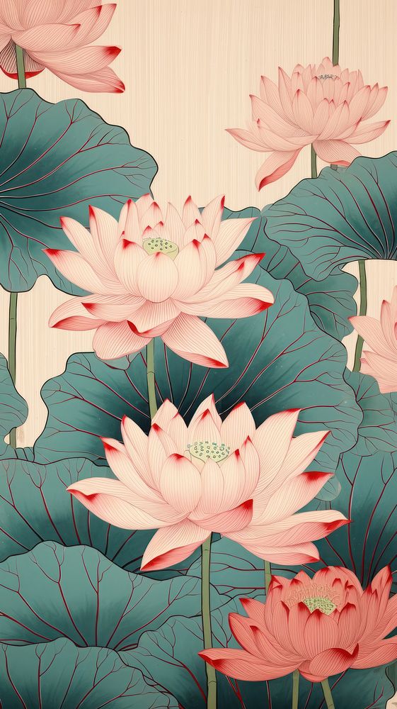 Traditional japanese lotus flowers pattern plant petal.