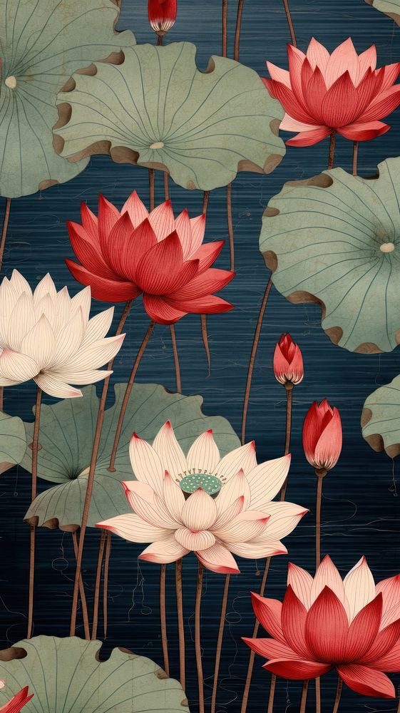 Traditional japanese lotus flowers pattern plant petal.
