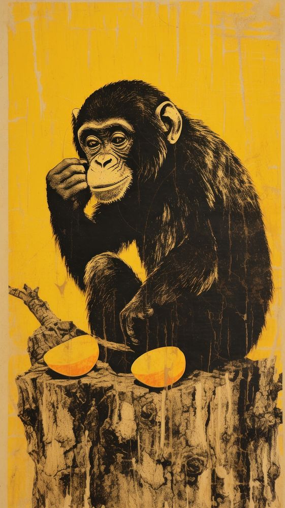 Traditional japanese monkey eating banana ape wildlife animal.