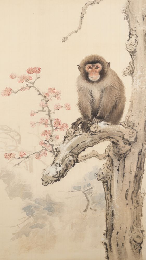 Traditional japanese monkey in onsen wildlife painting animal.