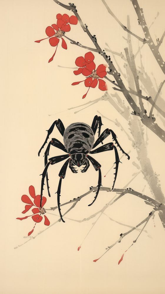 Traditional japanese spider crawling arachnid animal insect.