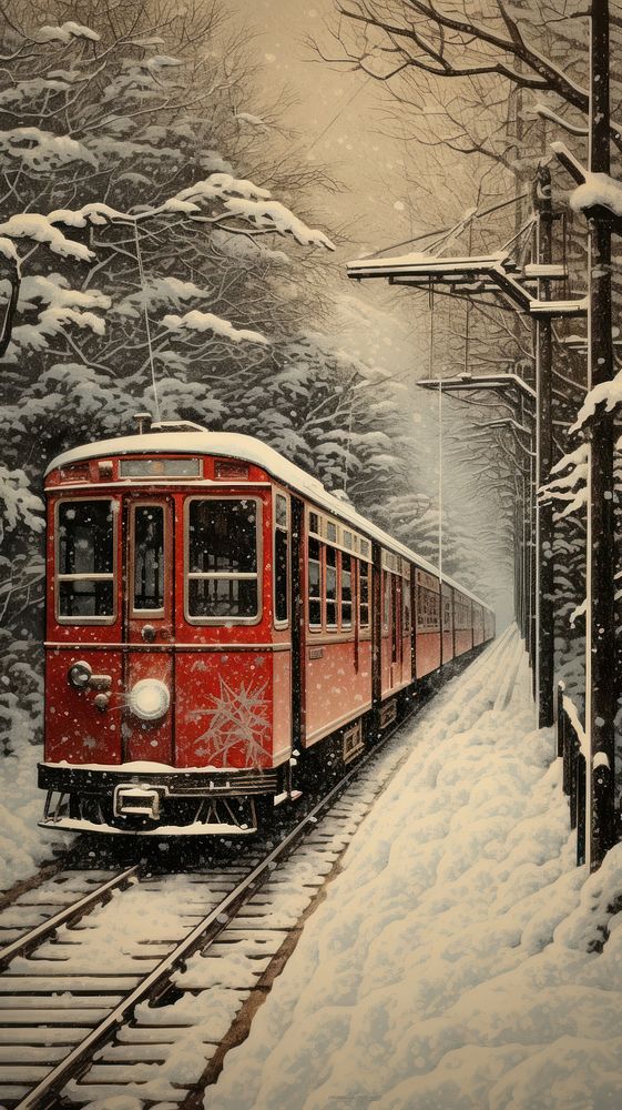 Traditional japanese subway train in winter outdoors vehicle railway.
