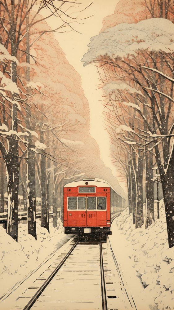 Traditional japanese subway train in winter outdoors vehicle transportation.